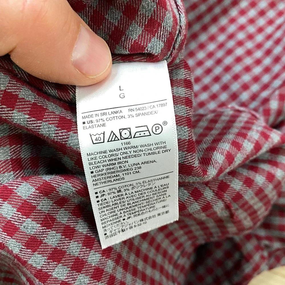 Banana Republic Flannel Shirt Mens L Gingham Cotton Athletic Fit Wrinkle Resist